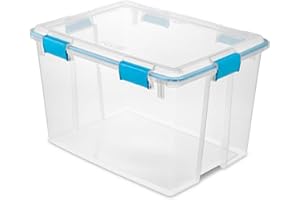 Sterilite 80 Qt Gasket Box, Stackable Storage Bin with Latching Lid and Tight Seal, Plastic Container to Organize Basement, Clear Base and Lid, 1-Pack