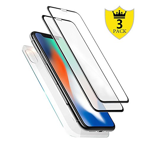 [3-pack] iphone x front and back glass screen protectors, full co…