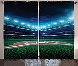 Ambesonne Sports Decor Curtains by, Professional Baseball Field at Night with Spotlights Playground Stadium League Theme, Living Room Bedroom Decor, 2 Panel Set, 108W X 84L Inches, Green Blue