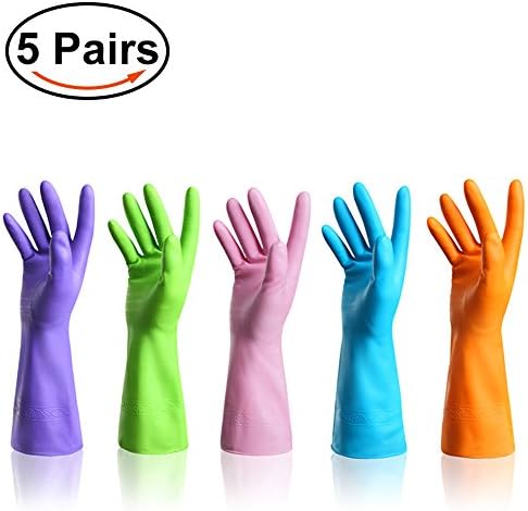 HTLKJ 5 Pairs of Reusable Waterproof Household Rubber Latex Cleaning Gloves,Kitchen Gloves.