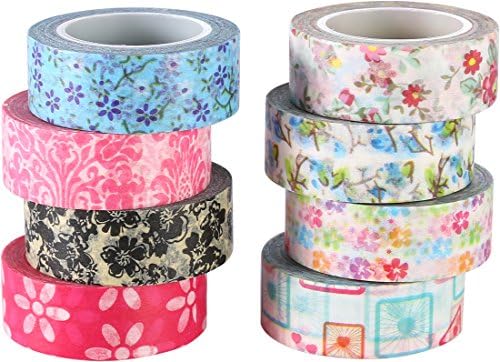 ST Washi Masking Tape Collection, Spring Flowers ,0.59 inch X 10 Yards each,Pack of 8 - for DIY crafts,Scrapbook,Decorating Office Party creative projects