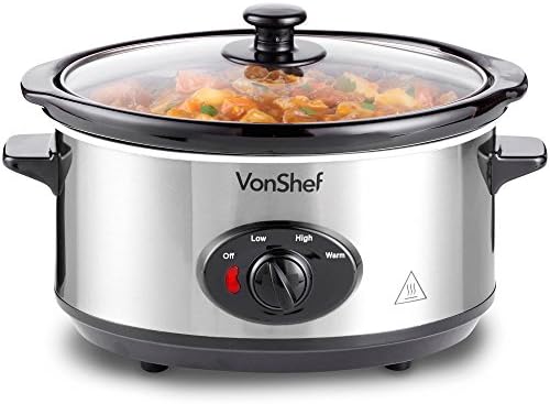 VonShef Mijoteuse électrique 3,5 L Acier Inoxydable - Autocuiseur basse température - Plat en céramique amovible avec couvercle en verre - Slow Cooker - Cuisine A Vivre VonShef Mijoteuse électrique 3,5 L Acier Inoxydable - Autocuiseur basse température - Plat en céramique amovible avec couvercle en verre - Slow Cooker