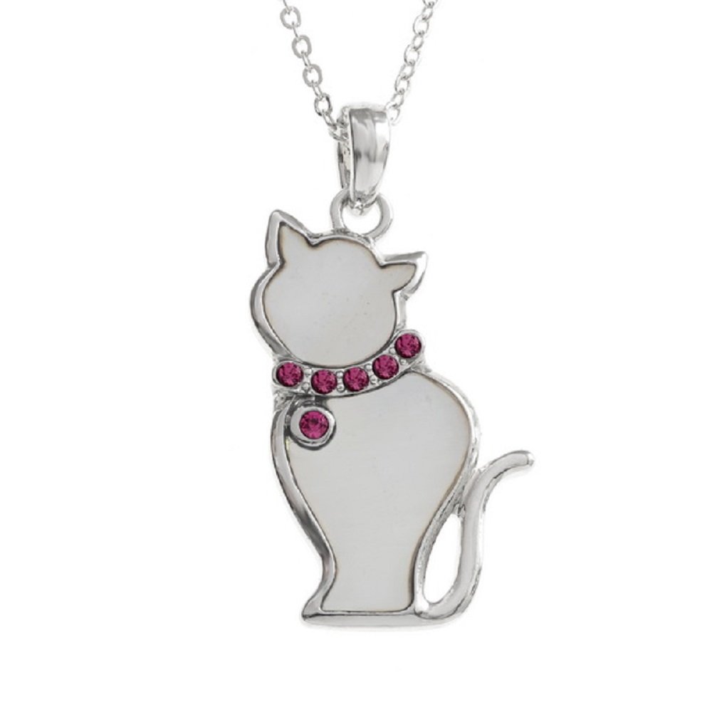 BellaMira White Cat Crystal Necklace - Mother of Pearl