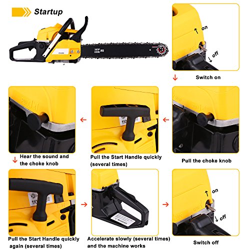 Voluker 20" 52CC 2 Strokes 3.0HP Gas Powered ChainSaw 2 Stroke Petrol Chain Saw for Cutting Wood with Tool Kit (52CC-Y)