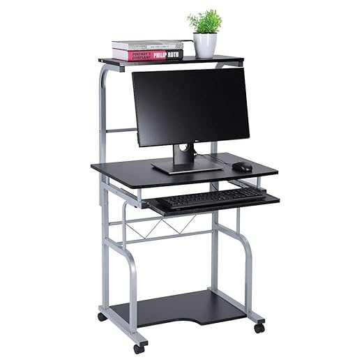 Zerone Movable Computer Desk, Home Office PC Workstation Laptop Table