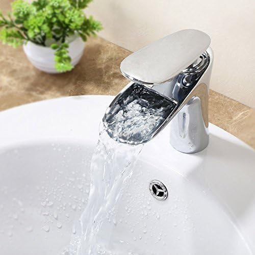 Bathroom Faucet, Dankan Single Handle Waterfall Bathroom Vanity Sink Faucet with Extra Large Oval Spout, Chrome