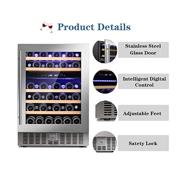 AGLUCKY-24-Wine-CoolerChiller-Built-in-or-Freestanding-Beverage-Refrigerator-Single-Bottle-Area-with-Stainless-Steel-Double-layer-Tempered-Glass-Door-46-Bottles