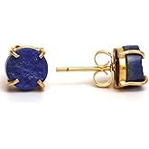 Gempires Natural Raw Blue Lapis Lazuli Crystal Stud Earrings September Birthstone Gemstone Handmade Prong Setting Jewelry Hypoallergenic Minimalist Everyday Wear Gifts for Women