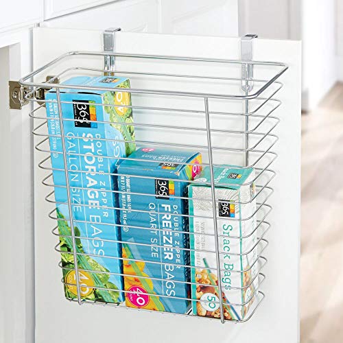 mDesign Metal Wire Hanging Over Door Kitchen Storage Organizer Basket/Trash Can Hangs Over