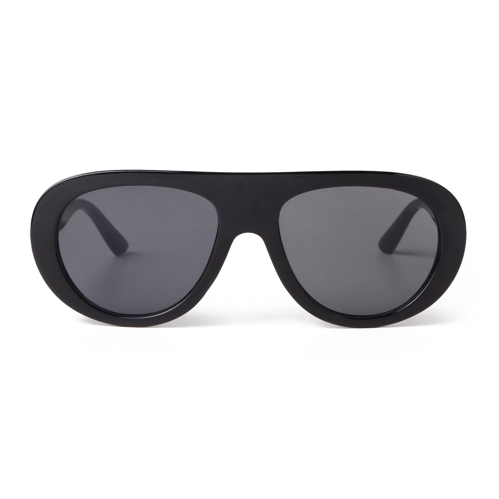 Photo 1 of ADE WU Trendy Aviator Sunglasses Retro Vintage Chic Thick Round Aviator Style Sun Glasses Unisex, Black Frame Grey Lense