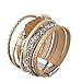 Beige Handmade Braided Bracelet – Leather Wrap Bracelet – Charm Cuff Bangle – Agate Stone – Crystal Rhinestone – Magnetic Buckle – Alloy Accessories for Women,Girl Gift By Jenia