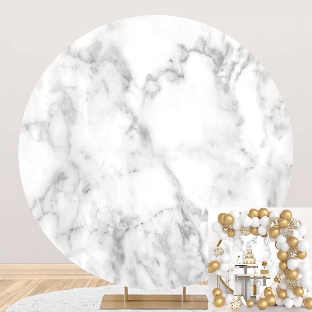 SDOTPMT Diameter 6.5ft Grey and White Marble Round Backdrop Cover Abstract Marble Texture Circle Photography Background for Newborn Baby Bridal Shower Wedding Party Decor Kids Portrait Photo Props