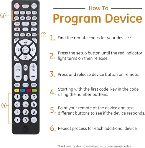 GE Backlit Buttons Universal Remote Control, Samsung TV Remote Control Replacement, Samsung Remote Control for Smart TV, Roku Remote Replacement, Vizio, LG TV, Sony, Apple TV, 8-Device, Black, 37123