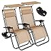 Artist hand 2 Pack of Zero Gravity Outdoor Folding Lounge Chairs w/Sunshade Canopy+ Snack Tray,Adjustable Lawn Patio Reclining Chairs for Travel Yard Beach Pool (Tan)