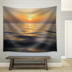 Many Smooth Soft Waves in The Warm Sunset on The sea and Holiday - Fabric Wall Tapestry Home Decor - 51x60 inches