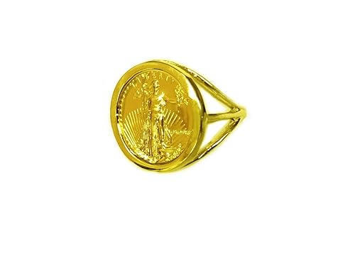 Tex 14k Gold Ladies 18 Mm Coin Ring With A 22 K 110 Oz American Eagle Coin 1679random Year Coin