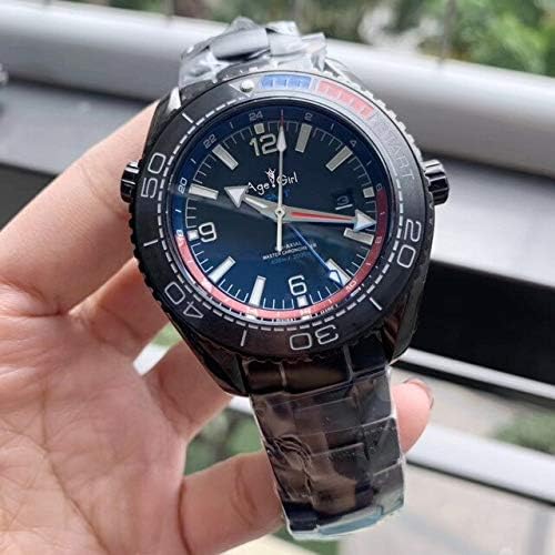 Sanlux 直営店 高級ブランドの新しい男性自動機械式時計独立gmt 007発光赤青セラミックベゼルサファイアスポーツフルブラック