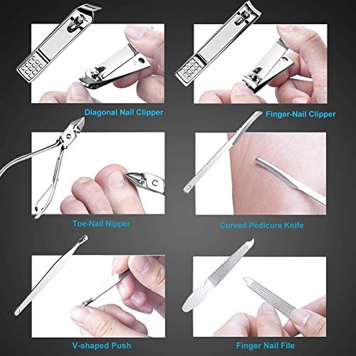 Manicure Pedicure Set Nail Clipper,Fomatrade 16 Pieces Stainless Steel Heavy Duty Nail Care AIDS -Fingernail Clippers,Toenail Clippers -Portable Travel & Grooming Kit Tools (Silver)