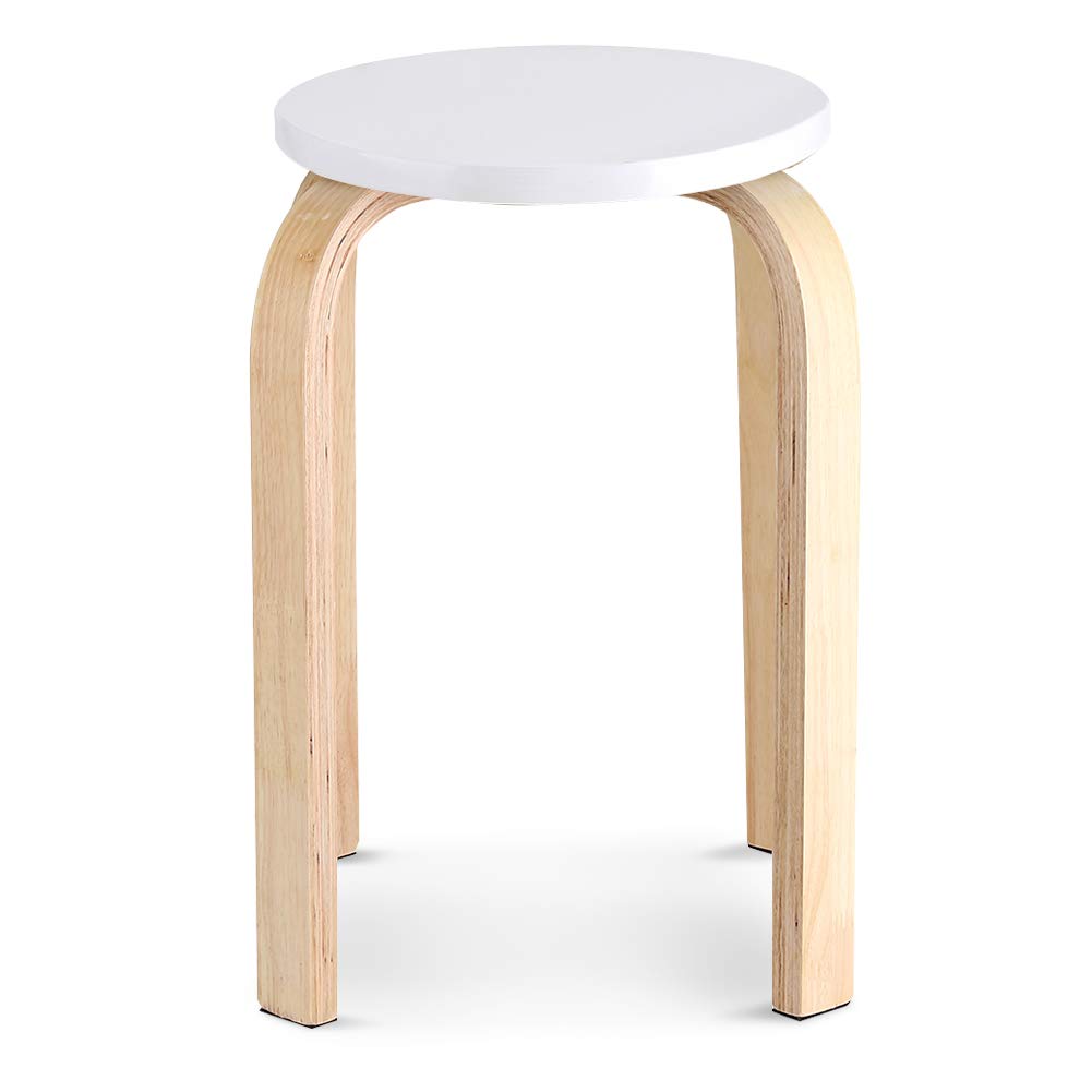 Greensen Stool Round Wood Stool Stackable Children’s Stools Stacking Stool Candy Colors Stool, 11.8in Kids Desk Stool Wooden Vanity Stool for Home Office Dining Kitchen Bedroom Restaurant (White)