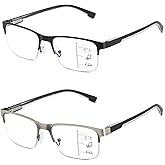 SUNAMOY Multifocus Reading Glasses Men Bifocal No Line Progressive Multifocal Reader Blue Light Computer Frame Eyeglasses 2pk