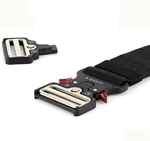 Yeapv Nylon Tactical Web Belt, W/1.5”-2” Military Army Style Combat Riggers Webbing Belt Adjustable Heavy Duty with Quick-Release Metal Buckle for Men Women(Black W/2 inches)