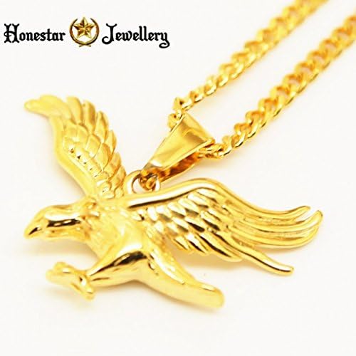 Us-DeSiGn :Stainless Steel Gold 3D Flying Eagle Charm Pendant w/3mm 24"inch Miami Cuban Chain Hip hop Accessorys