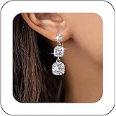 Iaceble Boho Cz Crystal Dangle Earrings Silver Gemstone Stud Earrings Long Cz Drop Earrings Crystal Square Earrings Bride Cz Earrings Jewelry for Women