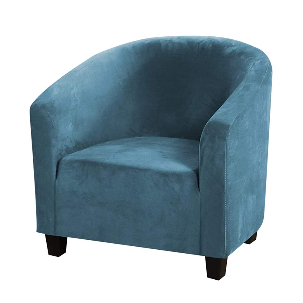Topchances Semicircle Club Chair Slipcover, Stretch Velvet Armchair Covers Tub Chair Covers Sofa Cover Velvet Fabric Soft Non Slip Washable Furniture Protector Cover For Bar Counter (Blue)