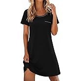 Ekouaer Cotton Nightgowns for Women Soft Sleep Shirt with Pocket Short Sleeve Crewneck Nightshirts S-XXL