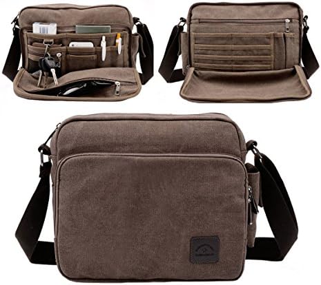 Rullar Mens Womens Multifunction Classic Versatile Canvas Messenger Bag Shoulder Laptop School Travel Crossbody Hiking Bag Tote Satchel Briefcase Purse Coffee