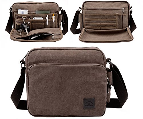 Rullar Mens Womens Multifunction Classic Versatile Canvas Messenger Bag Shoulder Laptop School Travel Crossbody Hiking Bag Tote Satchel Briefcase Purse Coffee