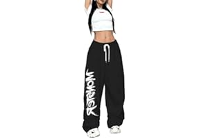 CBDAO Women's Letter Printed Hip-hop Street Sports Pants, Loose Straight Leg Wide Leg Pants, Jazz Street Dance Pants