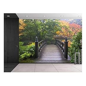 Wall26 - Bridge on a Japanese Garden Surrounded by Trees - Wall Mural, Removable Sticker, Home Decor - 66x96 inches