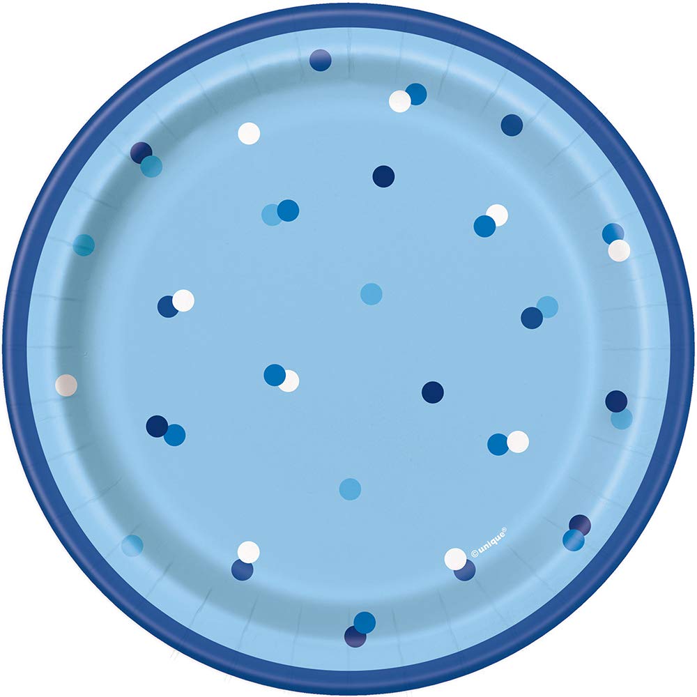 "Unique 83594 Blue Polka Dots Birthday Round Dinner Plates, 7"" Disposable | 8 Pcs, Happy",happy birthday
