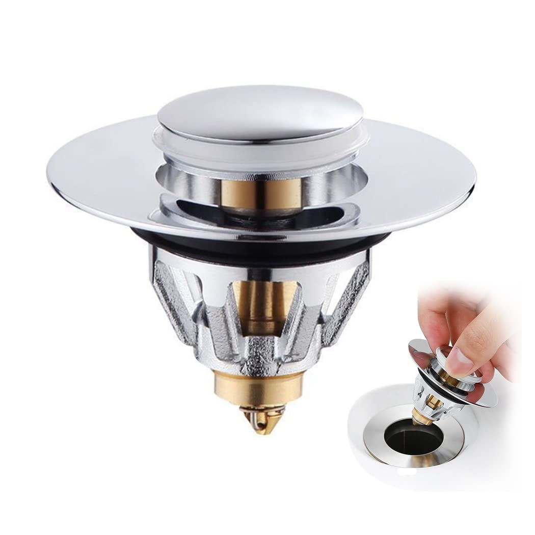 LUTAKU Universal Bathroom Sink Stopper, Basin Pop-up Sink Drain Strainer, Stainless Steel Hair Catcher, 35-44mm Drain Holes, Silver