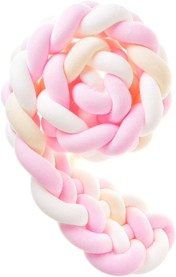 2M/3M Baby Braided Crib Bumper Knotted Plush Soft Handmade Nursery Crib Bedding Cushion Sets Decor Cradle Pillow Protective Sleep Bed Pads Newborn Gift,05,2M
