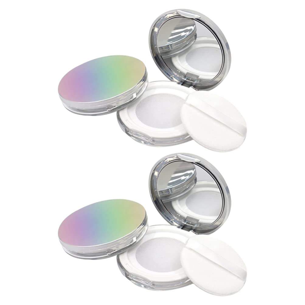 HEALLILY 2Pcs Empty Refillable Loose Powder Container Compact Makeup Powder Box with Powder Puff and Mirror Ultra- thin Loose Powder Sub- packing Case