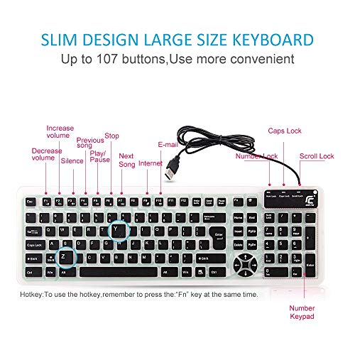 CHINFAI External Keyboard for Laptop Silicone Roll Up Folding Travel