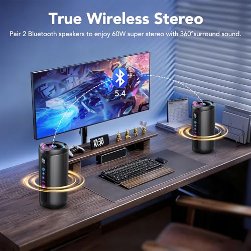 aowoka Enceinte Bluetooth Puissante sans Fil avec Lumière LED, Écran Numérique Haut-Parleur Portable 20W, Basses Améliorées, Autonomie 20H, Bluetooth 5.4, Étanche IPX7, pour Voyage/Sport/Fête