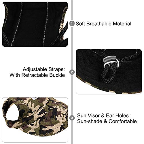 Happy Hours - Dog Pet Cat Canvas Oxford Fabric Hat Sports Baseball Cap Ear Holes Sunhat with Adjustable Neck Elastic Leather Rope Strap (Camouflage, Size L)