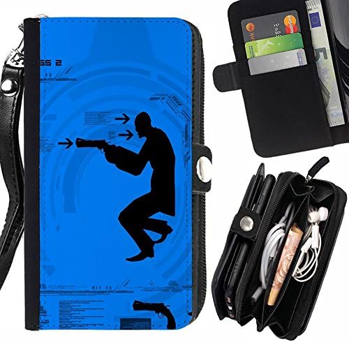 SHIMIN FOR HTC DESIRE 616 DUAL SIM cool game shoot gun man Zipper Wallet With Strap Card Holder Case Cover