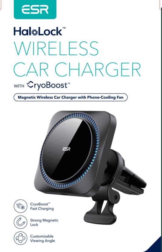 ESR for MagSafe Car Mount Charger with CryoBoost, Phone Cooling MagSafe Car Charger, Magnetic Wireless Car Charging, Air Vent/Dashboard Car Phone Holder for iPhone 17/16/15/14/13/12,S25, Fast Charging