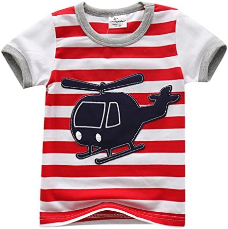 Captain Meow Baby Boy Short Sleeves Helicopter Red Stripes Tee 4T