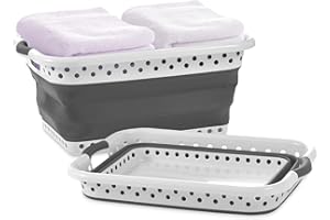 POP & LOAD COLLAPSE & STORE Pop & Load Collapse and Store Collapsible Plastic Laundry Basket, Large 1 pc Pop Up Laundry Hamper with 2 Comfort Grip Handles, 10.5 Gallons, Gray