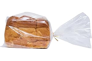 Wowfit Bread Poly Bags – Pack of 100 Entirely Transparent Clear Bakery Bags – Bread Loaf Packaging Bags with 100 Gold Twist Ties – 8x4x18-Inch Grocery Bread Bags