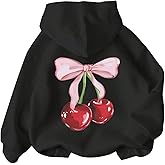 WDIRARA Girl's Cherry Graphic Hoodie Long Sleeve Hooded Sweatshirt Cute Pullovers Tops