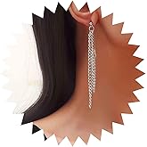 Iaceble Boho Safety Pin Dangle Earrings Silver Tassel Chain Earrings Long Chain Drop Earrings Minimalist Fringe Chain Earrings Jewelry For Women