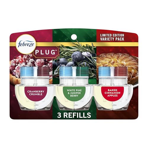 Febreze Plug In Air Freshener, Odor-Fighting Scented Oil Refill, Holiday Mix, 3 Refill