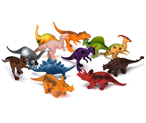 Dinosaur Figure Toys, 7 Inch Jumbo Plastic Dinosaur Playset, STEM Educational Realistic Dinosaur Figures for Boys Toddlers Including T-Rex, Stegosaurus, Triceratops, Monoclonius, 12 Pack