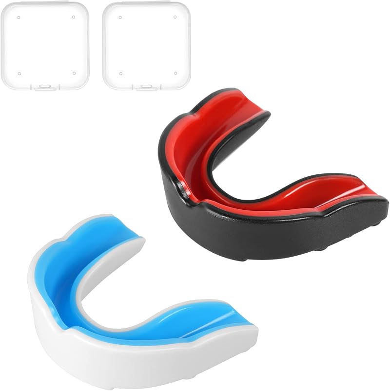 Flintronic 2 Pcs Youth Mouthguard Case Dual-Density EVA Sports Shield Black Red